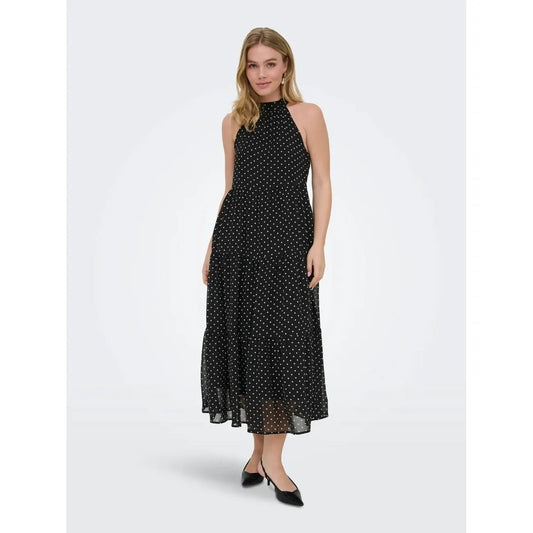 Only Stylish Sleeveless Polka Dot Womens Summer Zip Dress Black by Only