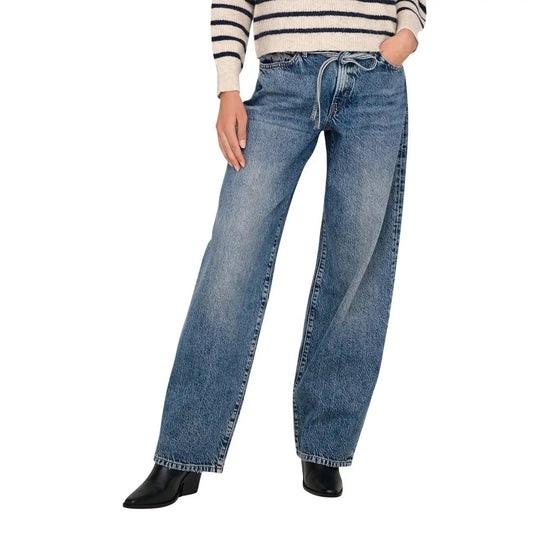 Only Women Premium Light Blue Cotton Jeans Featuring Belt And Pockets by Only