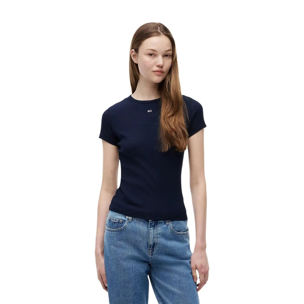 Tommy Hilfiger Jeans Women's Slim Blue Ribbed Cotton T-Shirt