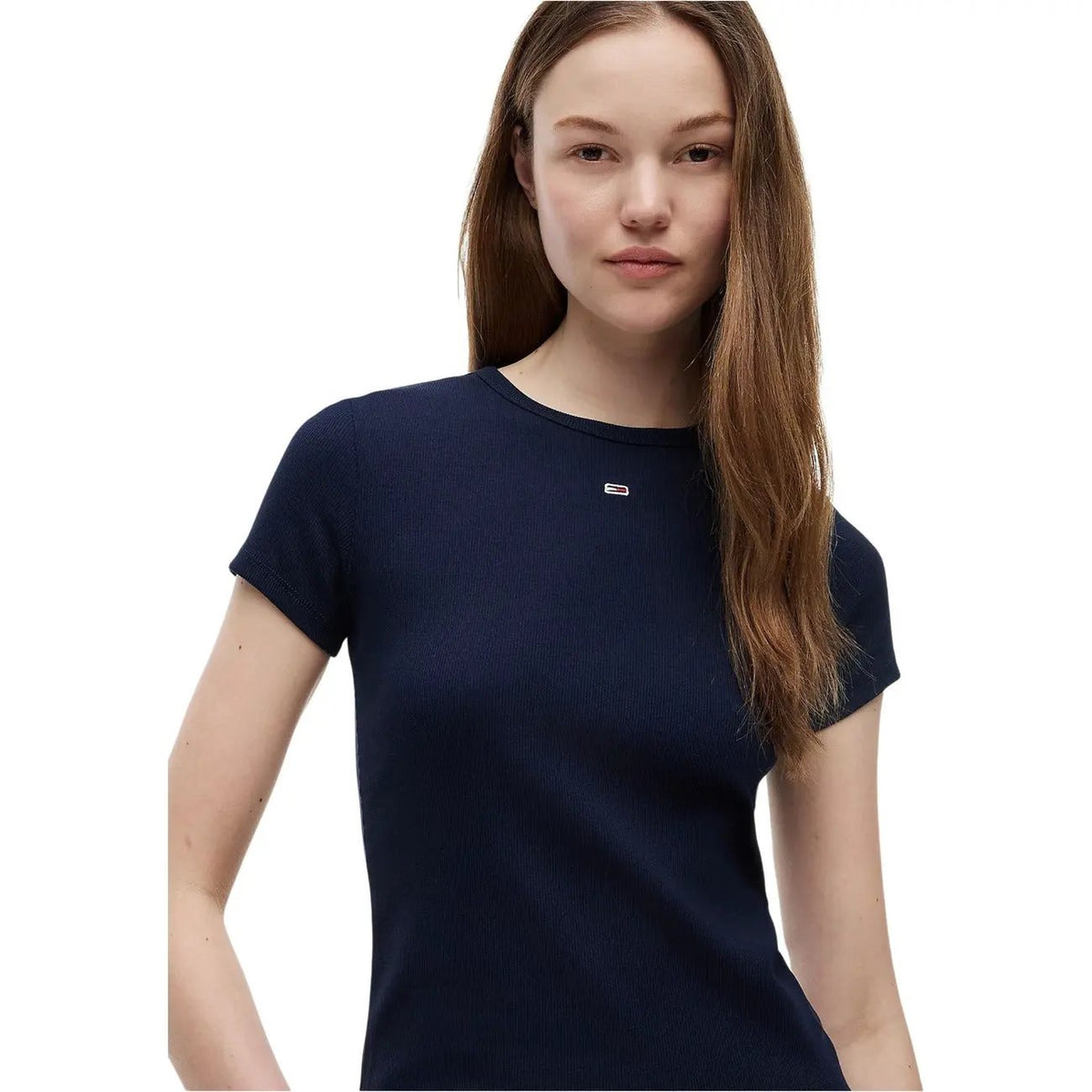 Tommy Hilfiger Jeans Women's Slim Blue Ribbed Cotton T-Shirt