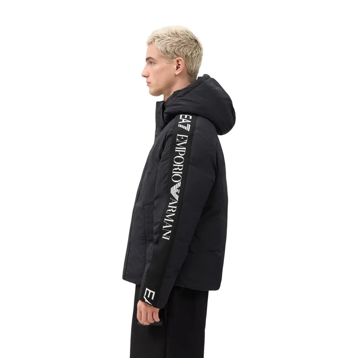 EA7 Men's Black Nylon Hooded Jacket