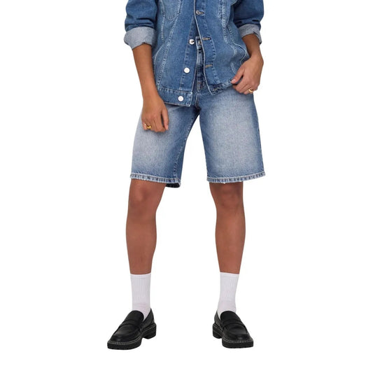 Only Premium Women Blue Cotton Shorts For Worn Out Summer Comfort by Only