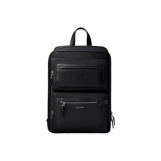 Calvin Klein Men's Black Nylon Raised Logo Double Pocket Backpack