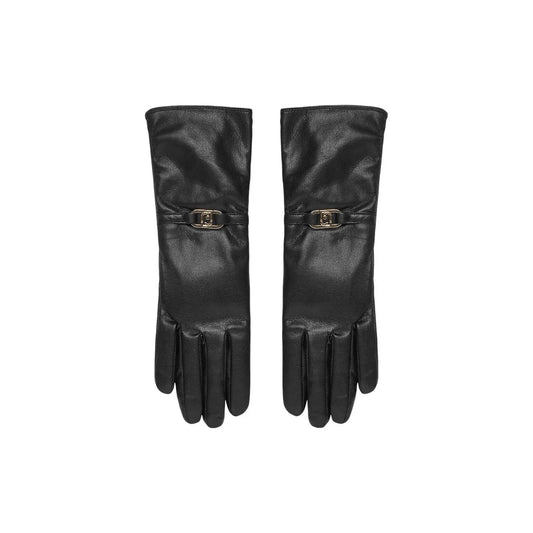 Liu Jo Women Black Faux Leather Gloves With Logo Buckle Stylish Warm Winter by Liu Jo