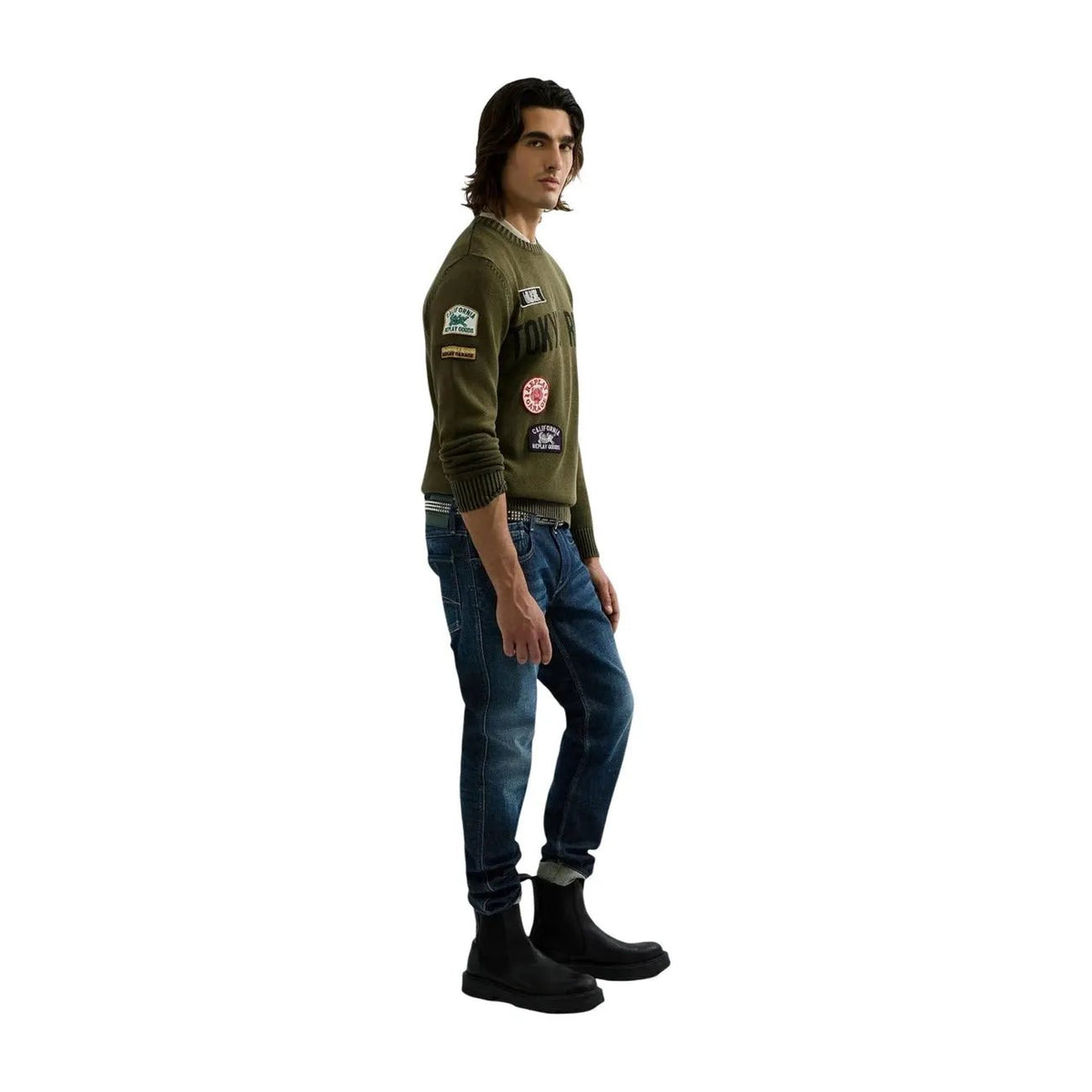 Replay Men's Green Garment Dyed Cotton Sweater
