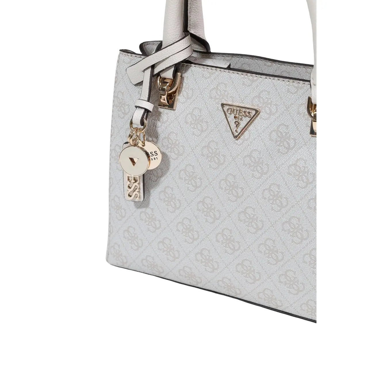Guess Women's White Noelle II Faux Leather Bag with Zip Top