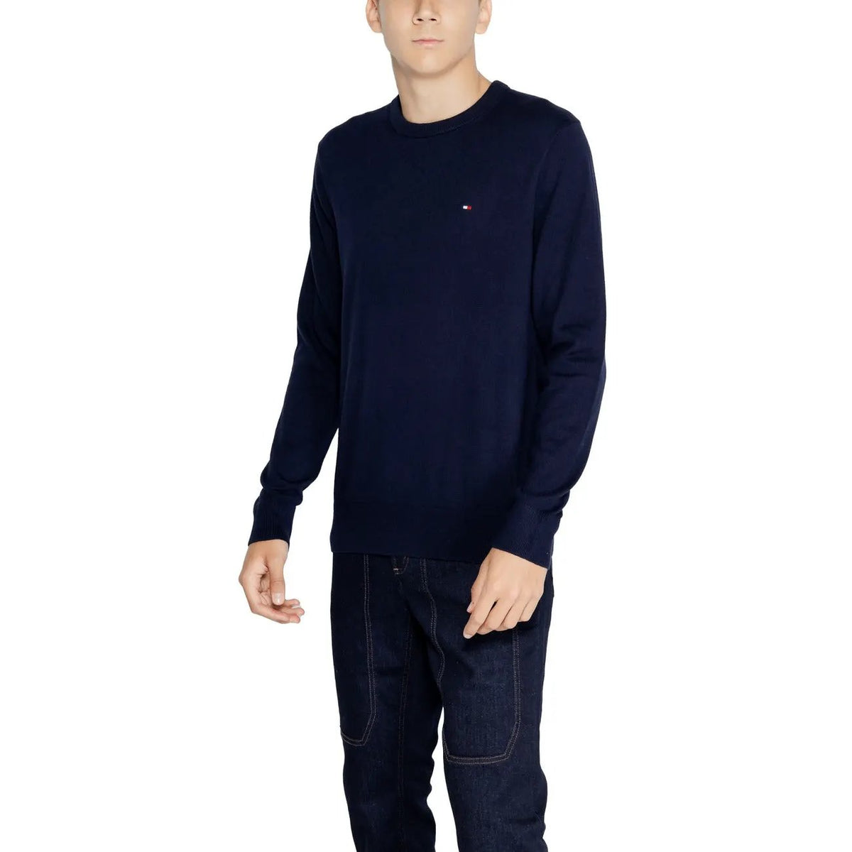 Tommy Hilfiger Men's Blue Printed Crew Neck Organic Cotton Sweater