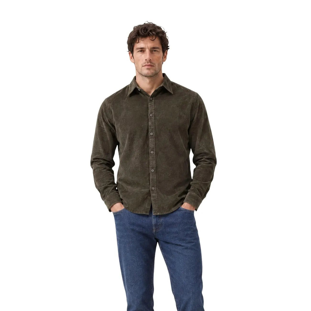 Gianni Lupo Men's Green Cotton Wide Collar Shirt