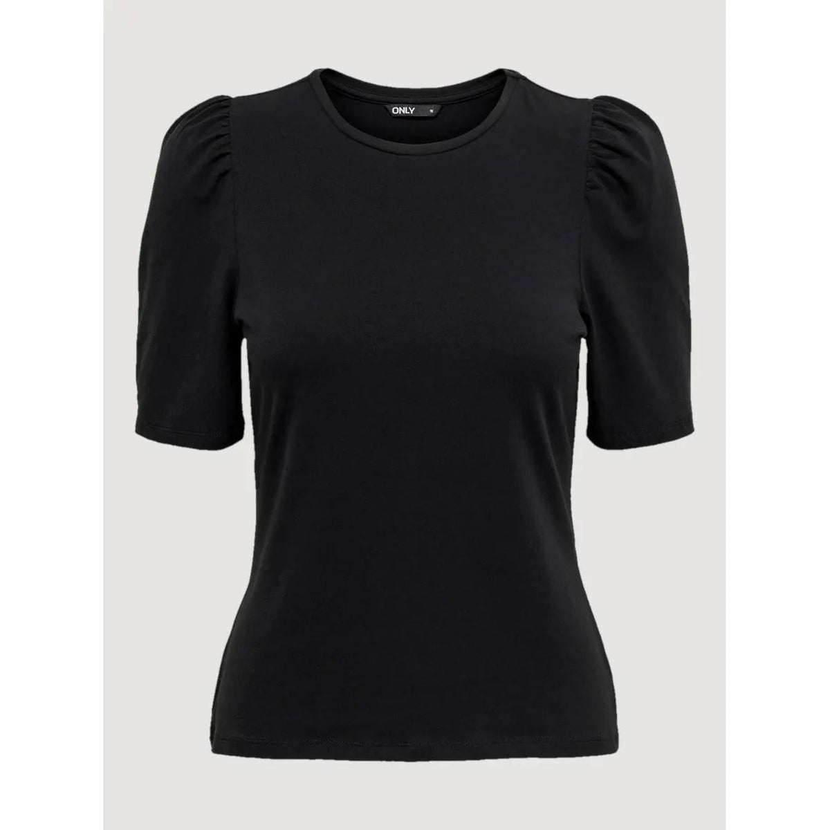 Stylish Only Women Black Puff Sleeve Comfy Cotton Blend Round Neck T Shirt by Only