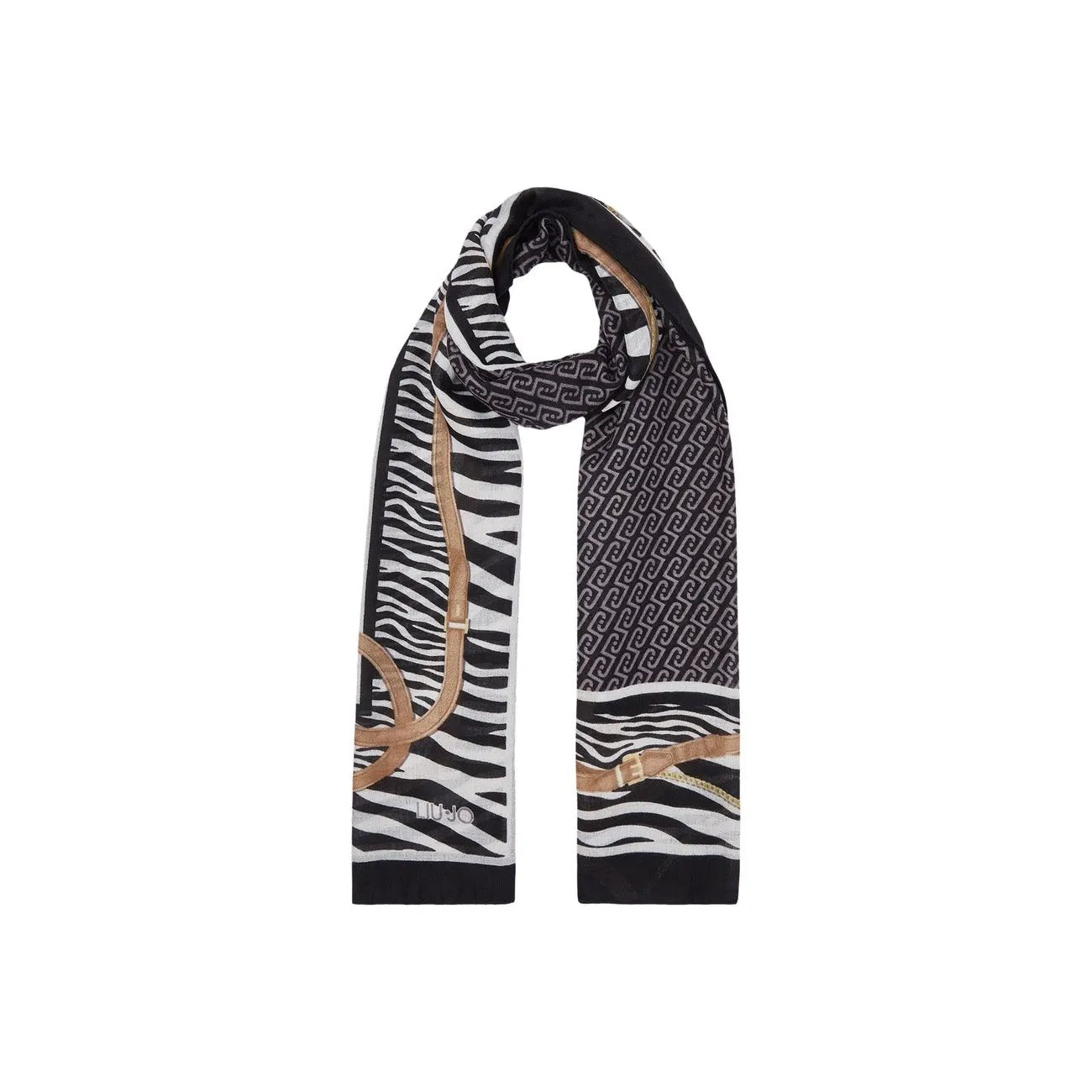 Liu Jo Women Elegant Grey Patterned Winter Scarf Shawl With Fringe Detail by Liu Jo