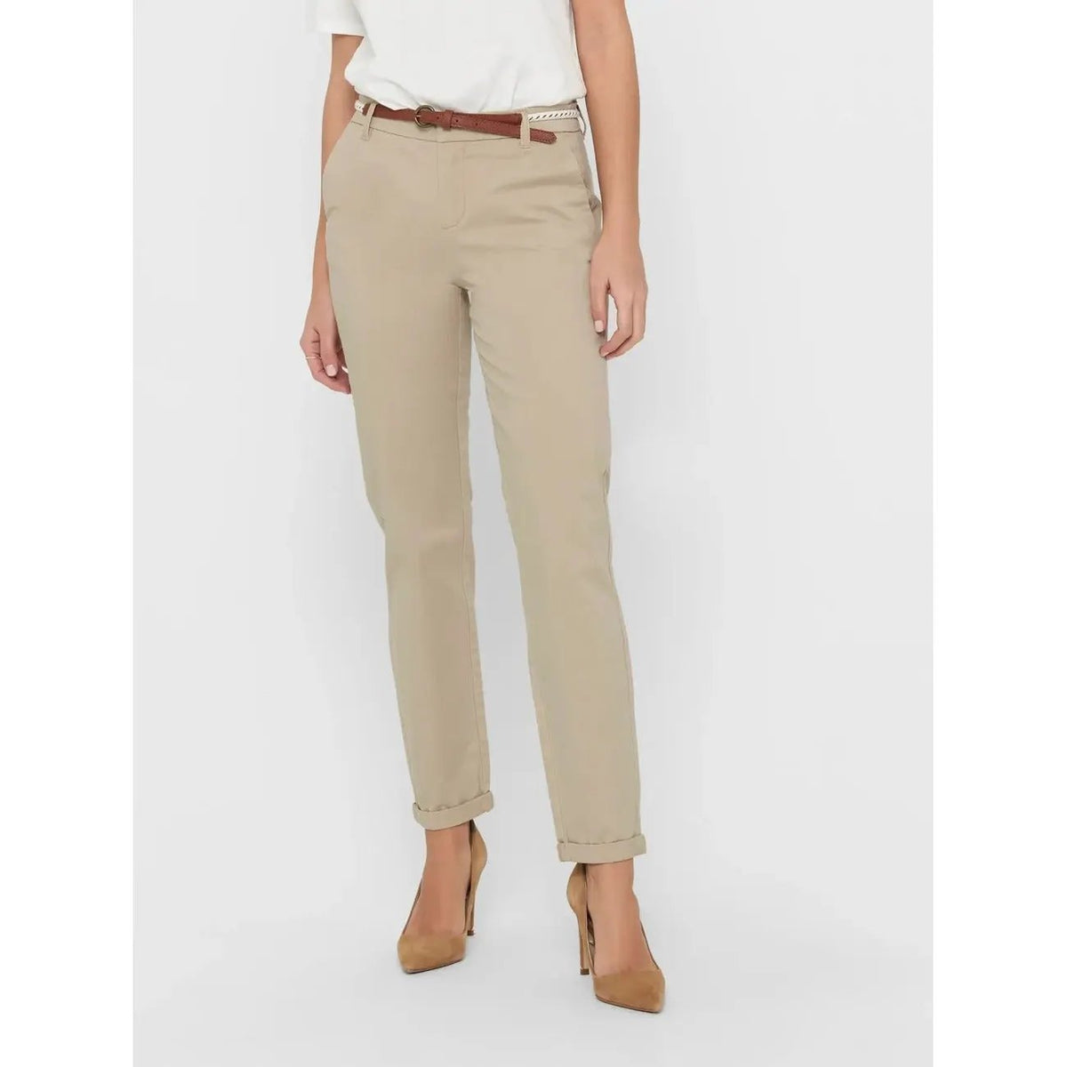 Only Women's Beige Cotton Trousers