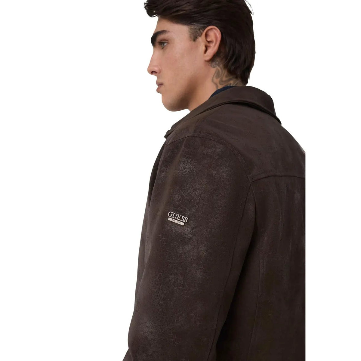 Guess Men's Brown Monogram Faux Leather Jacket