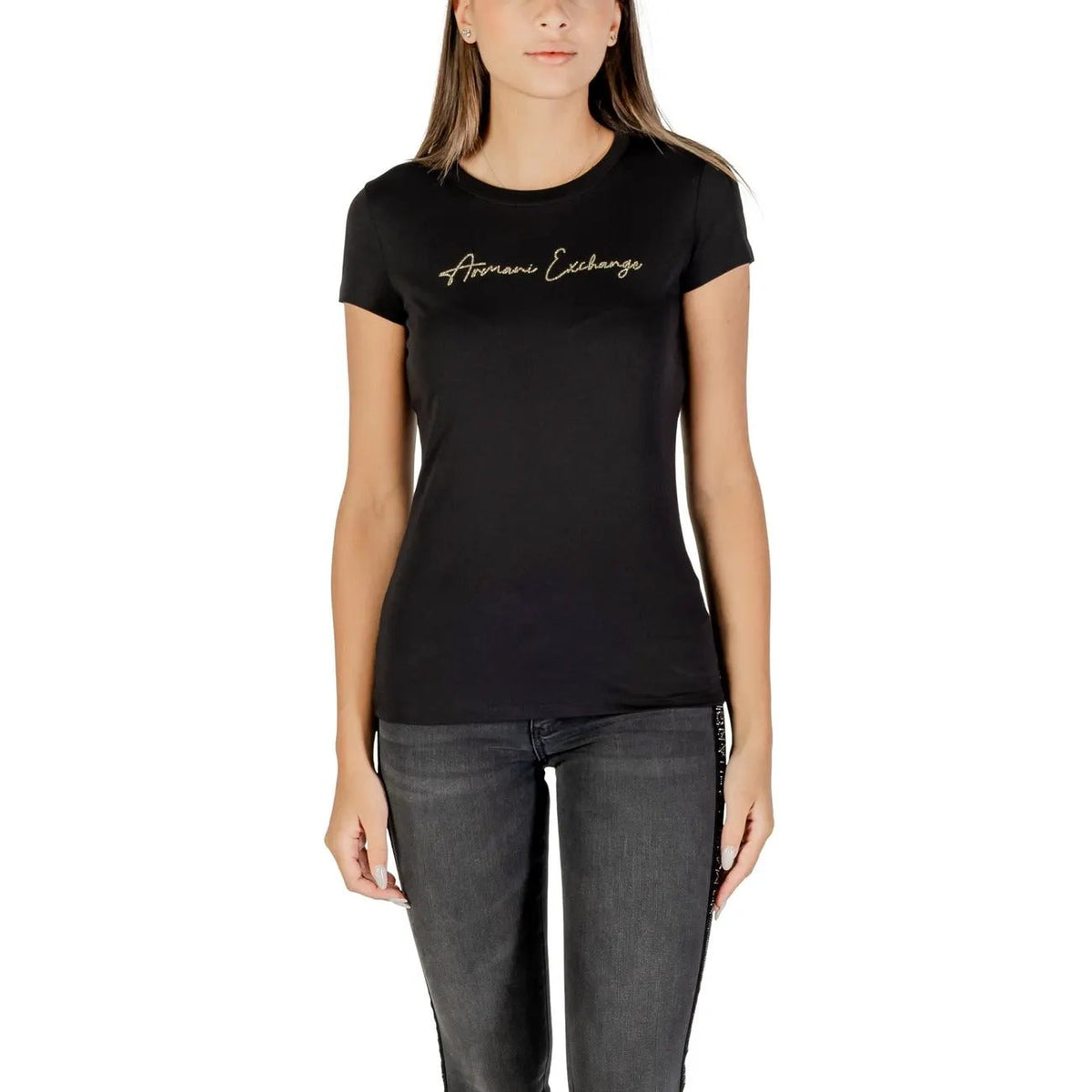 Armani Exchange Women's Black Cotton T-Shirt