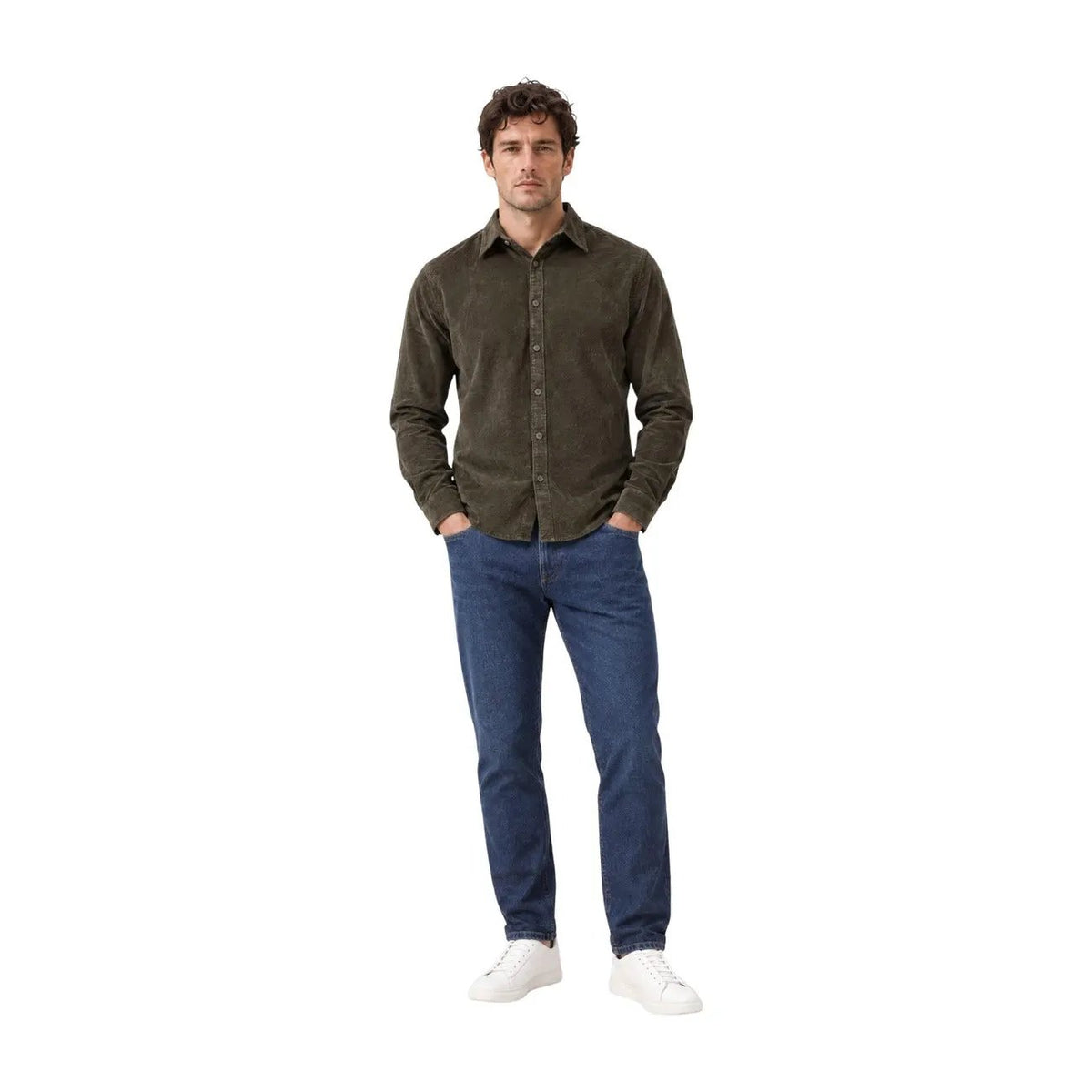 Gianni Lupo Men's Green Cotton Wide Collar Shirt