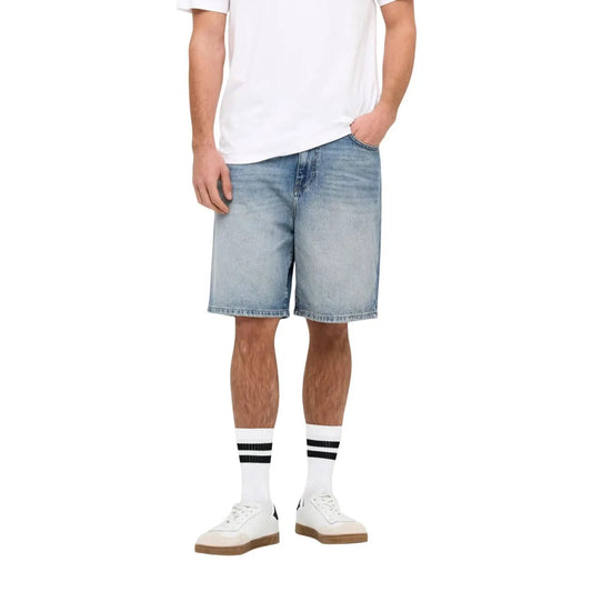 Only & Sons Men Blue Organic Cotton Denim Shorts Zipper and Button Closure by Only & Sons