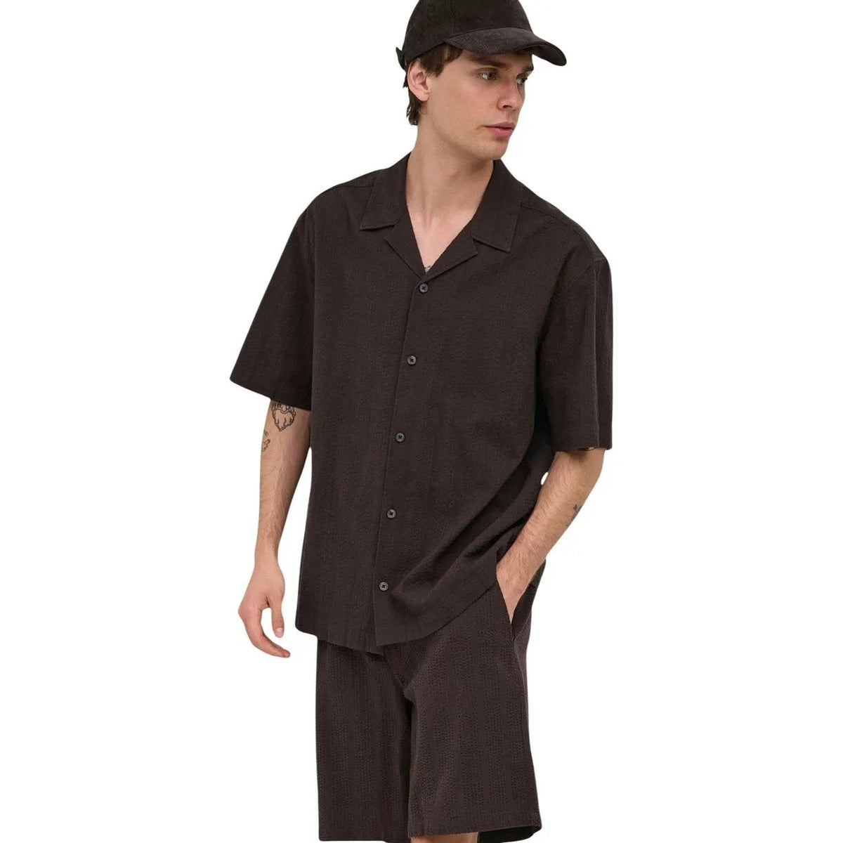 Only & Sons Men's Cruz Brown Seersucker Cotton Set