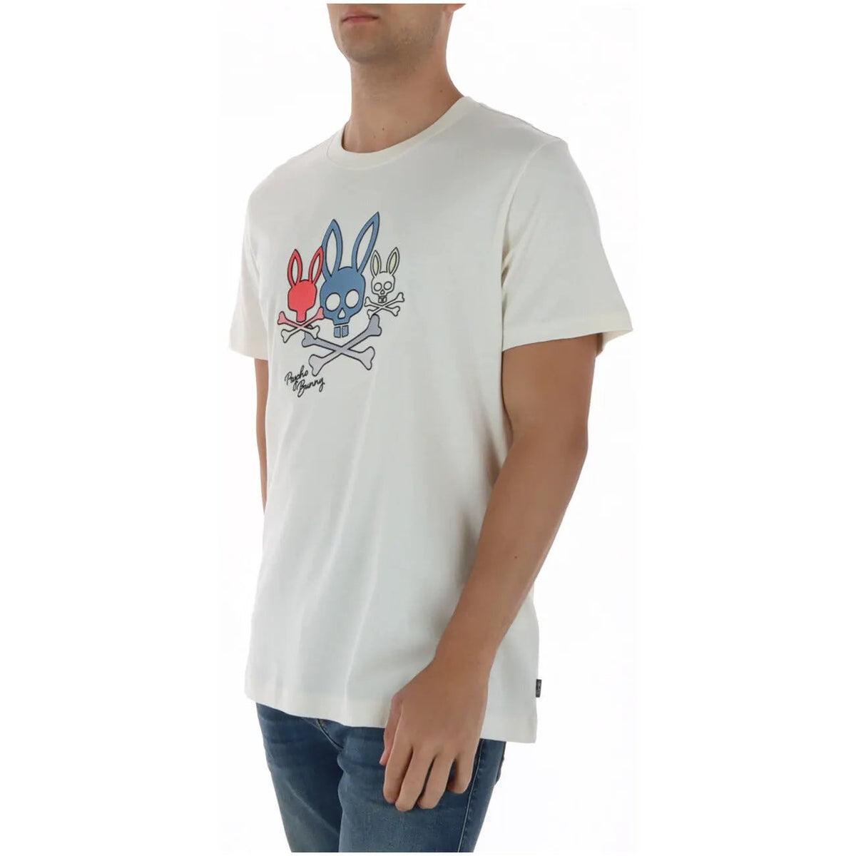Psycho Bunny Men's White Printed Cotton T-Shirt MT0200213