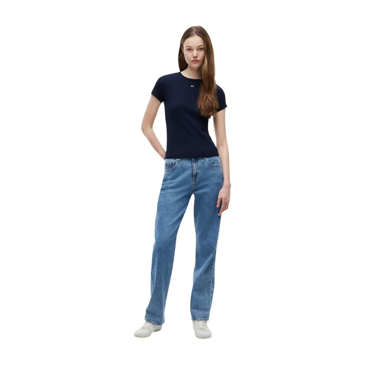 Tommy Hilfiger Jeans Women's Slim Blue Ribbed Cotton T-Shirt