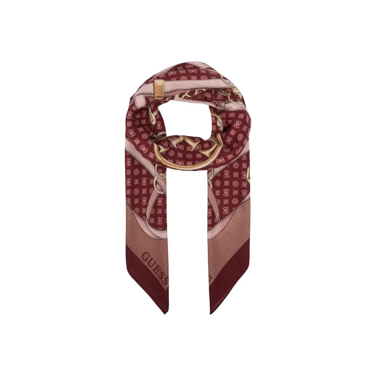Guess Women's Burgundy Printed Scarf for Fall and Winter