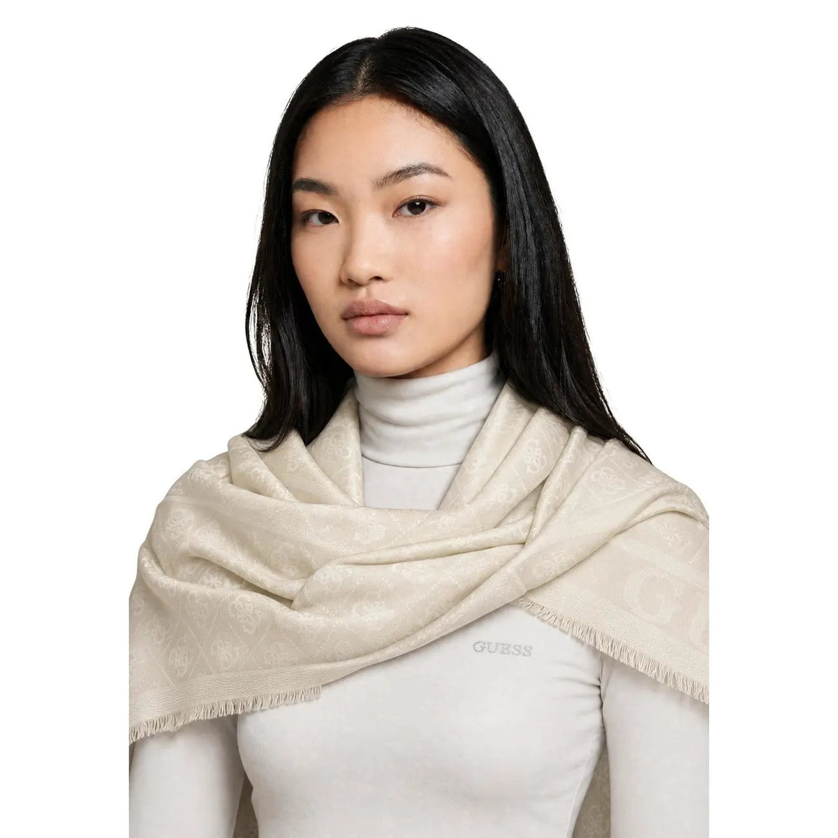 Guess Women's White Samantha Scarf for Fall and Winter
