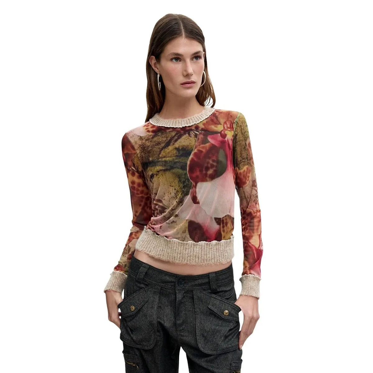 Desigual Women's Orchids Lacroix Brown T-Shirt