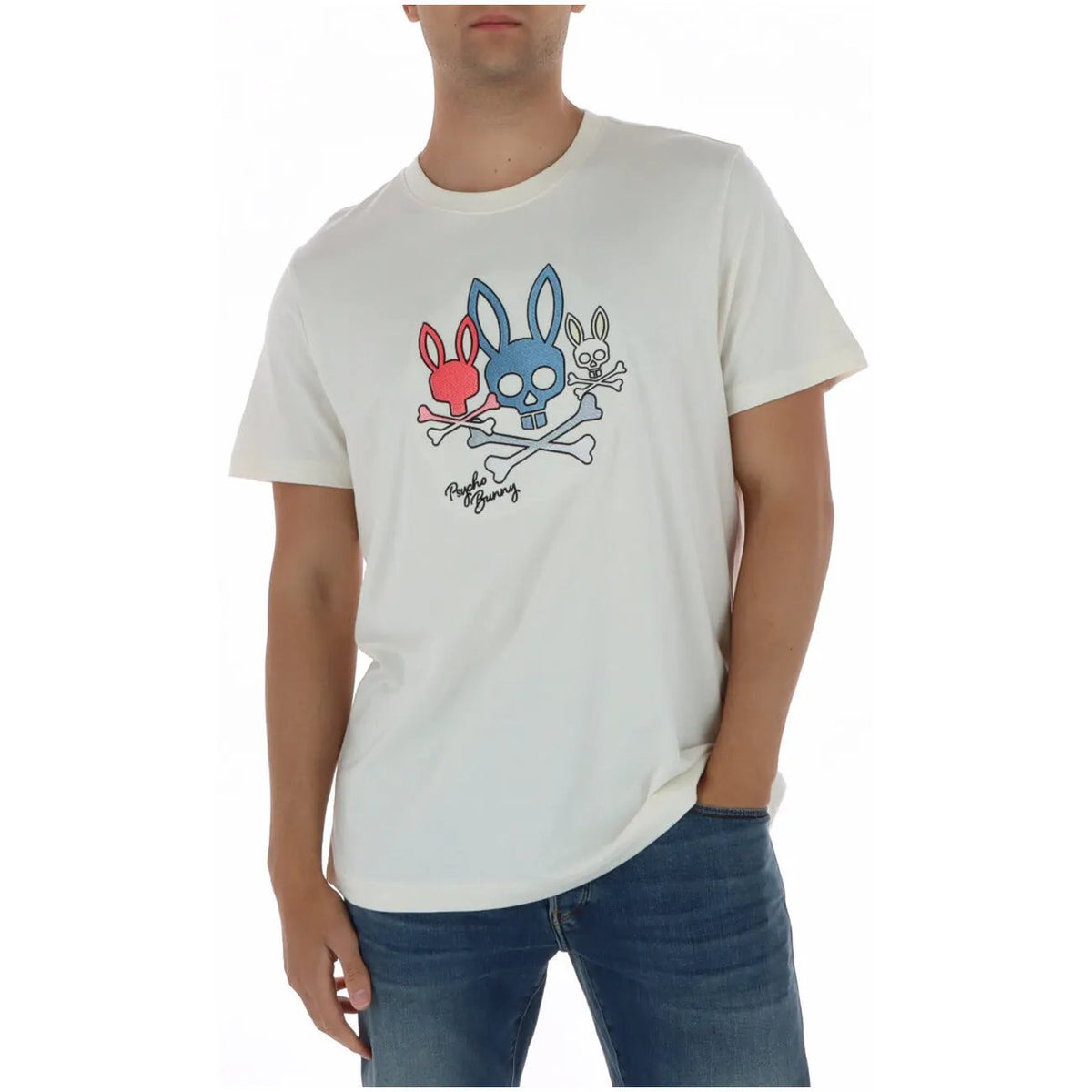Psycho Bunny Men's White Printed Cotton T-Shirt MT0200213