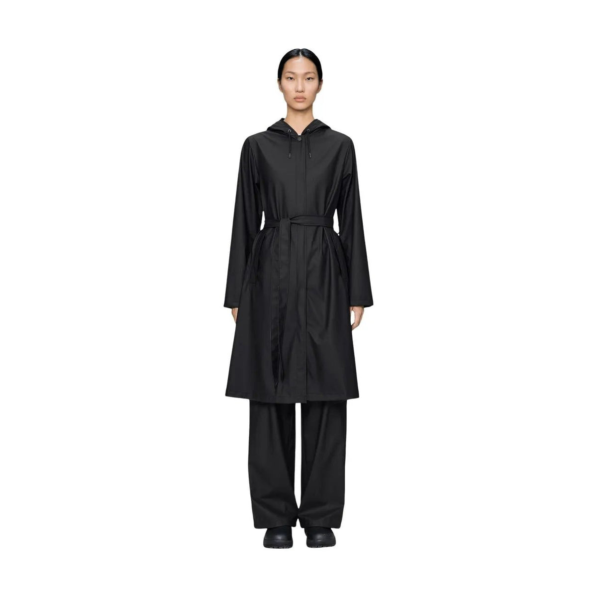 Rains Women's Black A-Line Long Rain Jacket