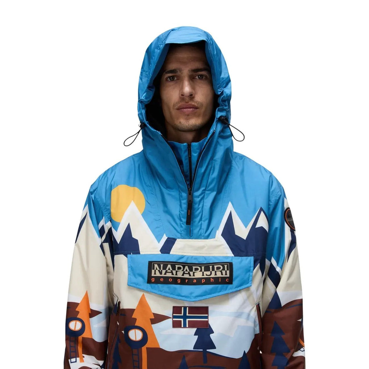 Napapijri Men's Rf Next Light Blue Printed Hooded Jacket