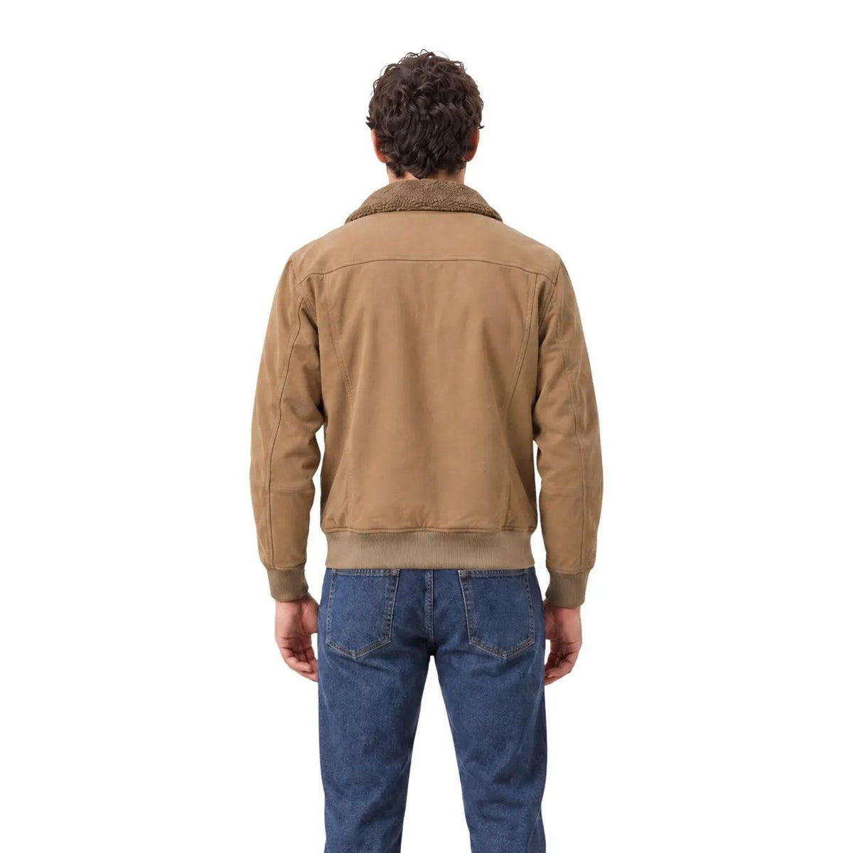 Gianni Lupo Men's Beige Faux Leather Bomber Jacket