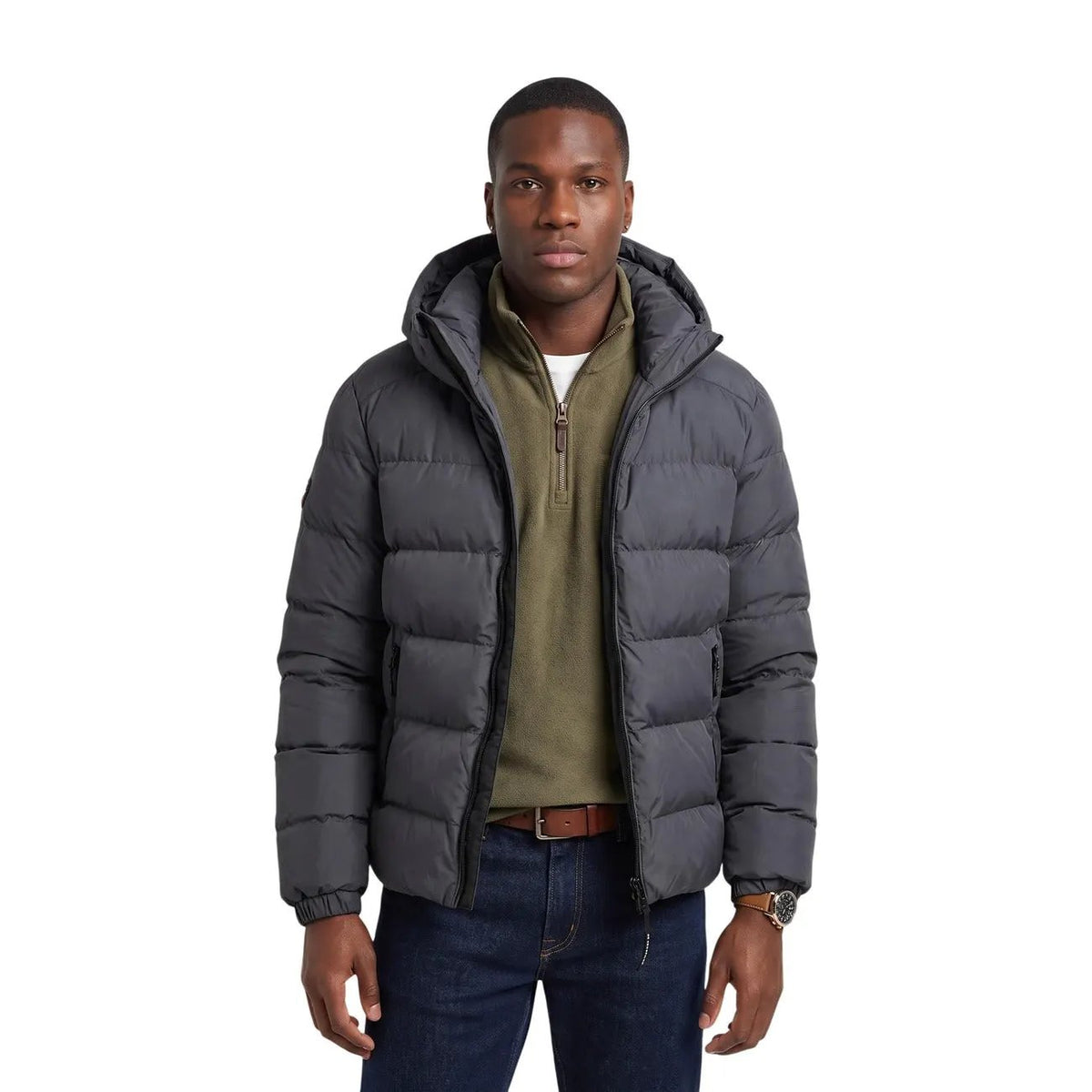 Superdry Men's Grey Hooded Sports Puffer Jacket