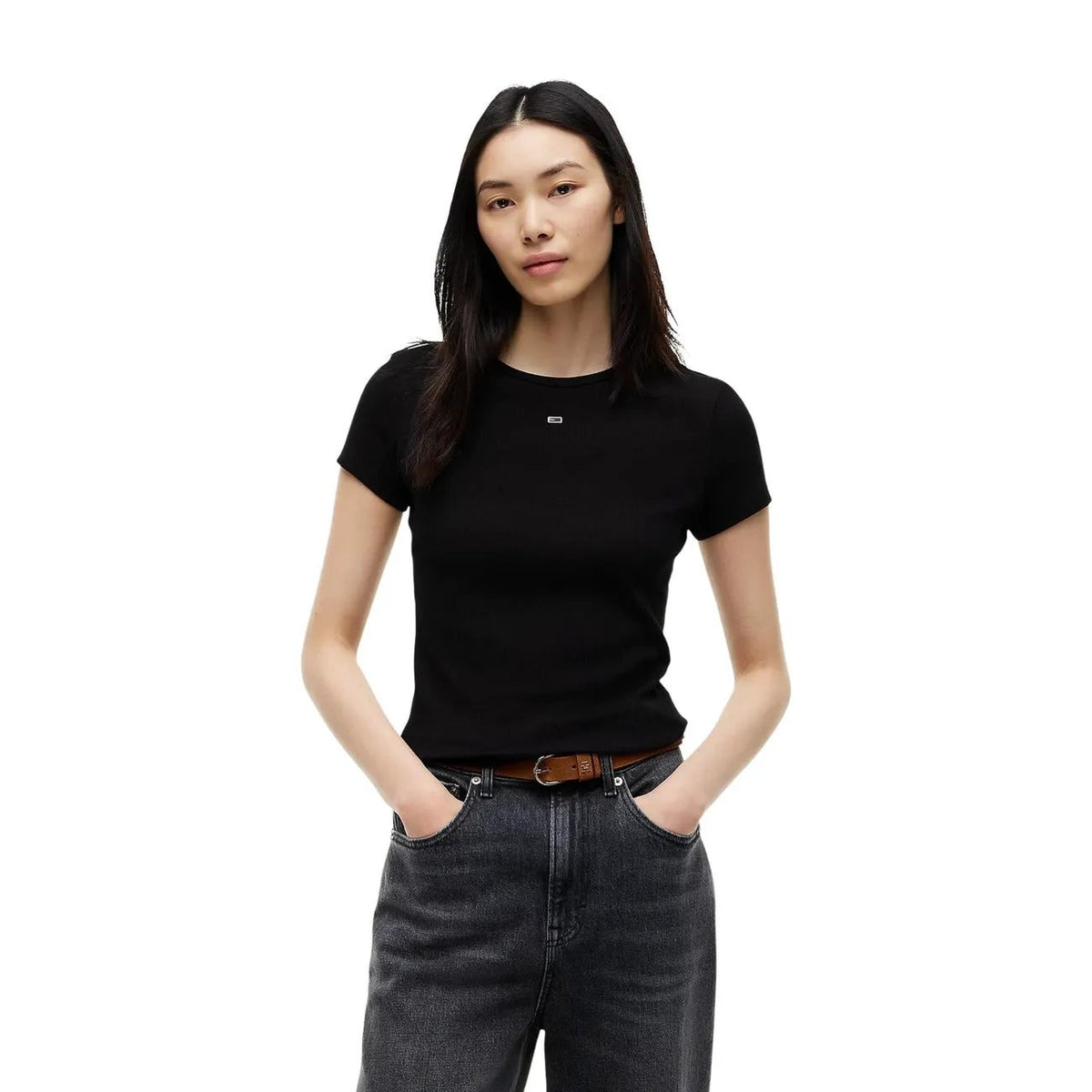 Tommy Hilfiger Jeans Women's Slim Blue Ribbed Cotton T-Shirt