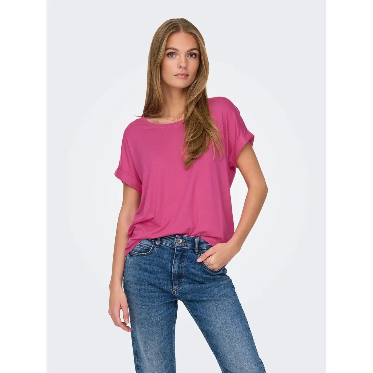 Only Women Pink Luxe Viscose Blend Comfortable Short Sleeve T Shirt by Only