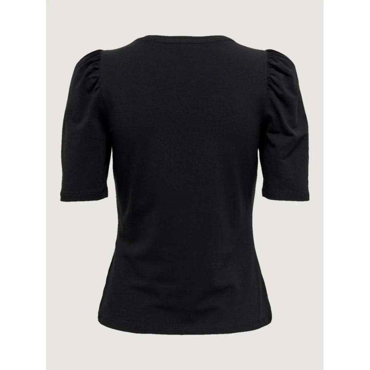 Stylish Only Women Black Puff Sleeve Comfy Cotton Blend Round Neck T Shirt by Only