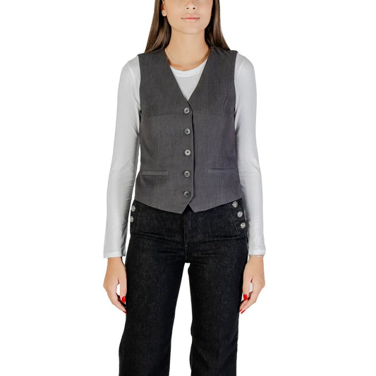 Only Womens Essential Grey Button Front V-Neck Lightweight Gilet by Only