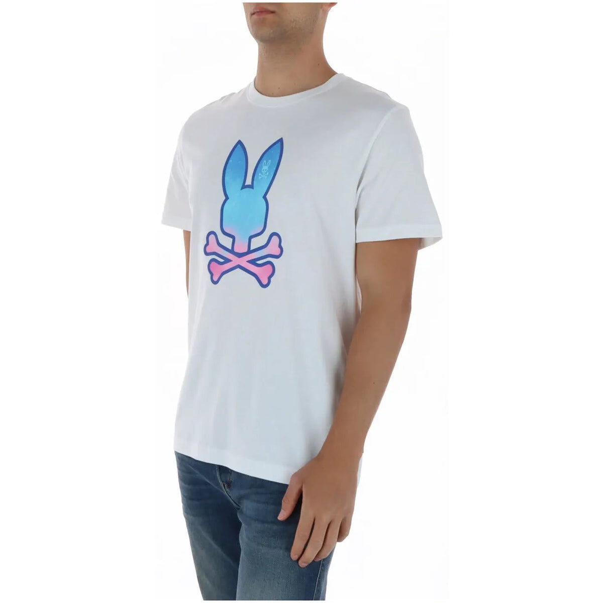 Psycho Bunny Men's White Printed Cotton T-Shirt MT0200237
