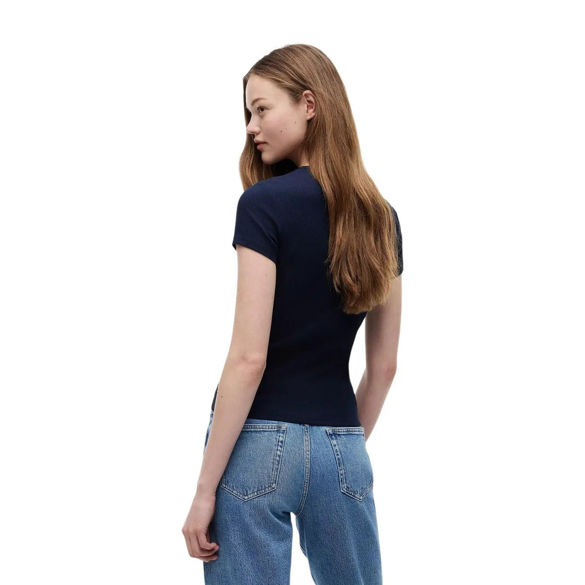 Tommy Hilfiger Jeans Women's Slim Blue Ribbed Cotton T-Shirt